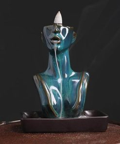 YYW Statue Backflow Incense Holder Incense Burner Waterfall Aromatherapy Ornament Home Decor with Incense Cones and Incense Stick (Blue)
