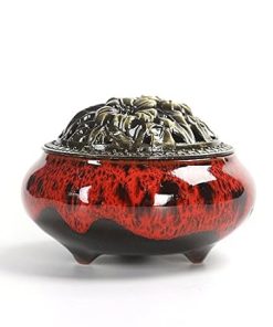 Ceramic Incense Burner, Coil Cone Stick Incense Burner Holder, Home Ornaments Incense Seat, Disc Censer Zen Decor (Fambe Red)