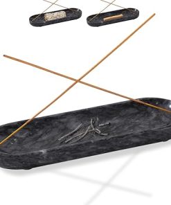FasolaHome Incense Holder, Natural Marble Incense Burner, Incense Stick Holder for Meditation, insence-Sticks Holder, 10.6inch Ash Catcher (Black)