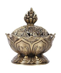 Watris Veiyi Classic Lotus Incense Burner, Vintage Cone Charcoal Incense Burner, Lotus Cone Incense Holder for Stick and Cone Incense 2.71 X 2.76inch / 6.9 x 7cm