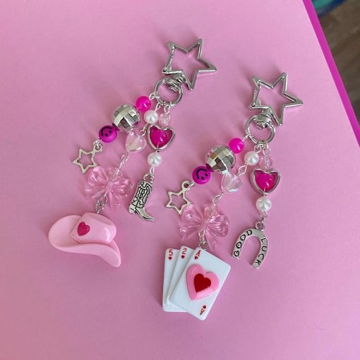 Handmade Western Good Luck Keychain – Beaded Disco Cowgirl Charm for Bags & Gifts